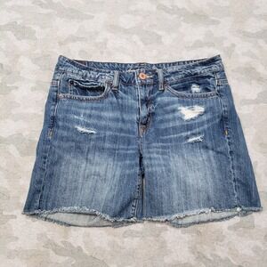 American Eagle Shorts Womens 8 Blue Pockets Distressed Denim Medium Wash